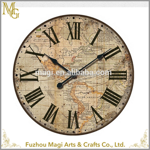 Unique antique Mur Décor 60x4.5x60 cm <span class=keywords><strong>carte</strong></span> du monde ronde grande horloge murale - Product Image 1