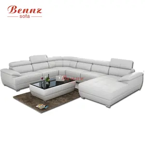 BENNZ Sofa Sectional Kulit Komersial Bentuk U Putih