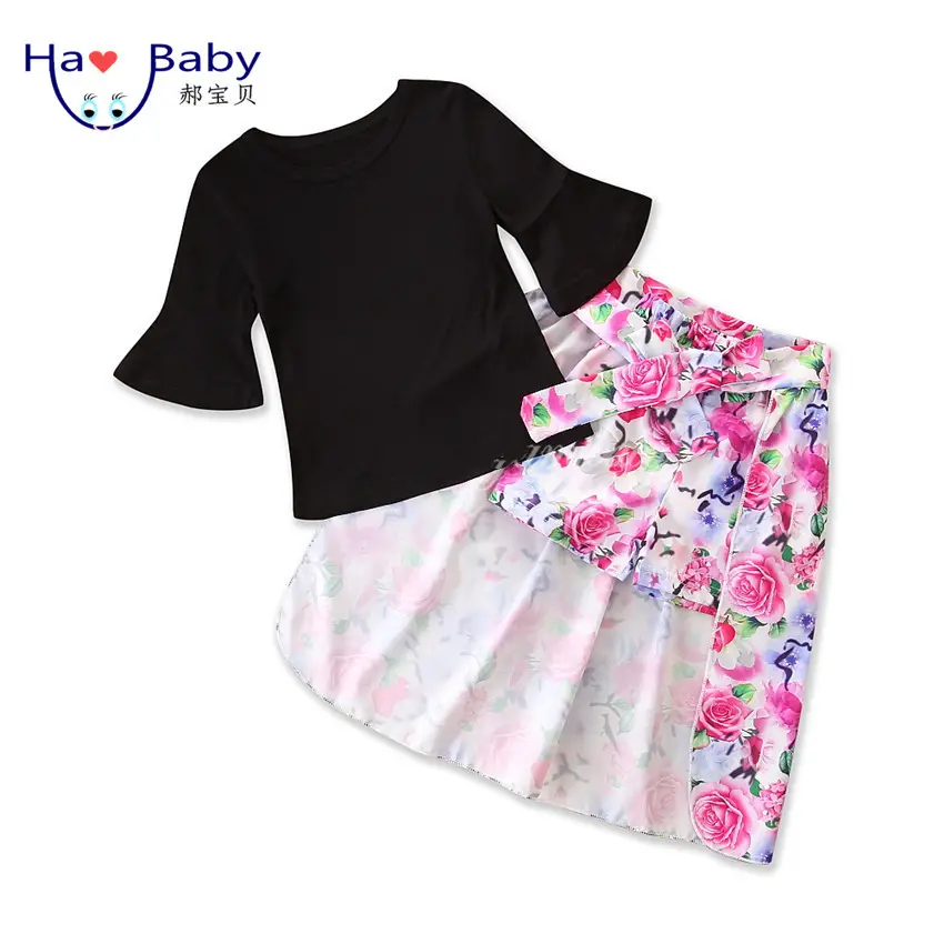 Hao-Vestido de manga corta para niñas pequeñas, ropa de Boutique de versión coreana, Tops con estampado dulce, traje de falda larga, venta al por mayor