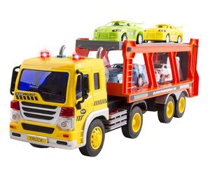 <span class=keywords><strong>Camion</strong></span> <span class=keywords><strong>Giocattolo</strong></span> Trasportatore di Auto a Frizione per Bambini con Luci, Suoni e Rampa, Include 4 Auto in Plastica Scala 1:16 - Product Image 1