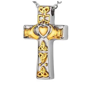 Cross Cremation Jewelry Irish Celtic Claddagh Cremation Urn Necklace Memorial Keepsake Pendant