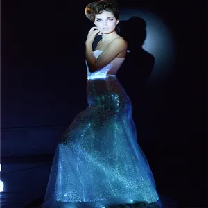 Vestido de dama de honra com 2019 led, vestido de casamento estilo coreano, sensual, da sereia, luminoso, de fibra óptica