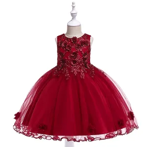 Bordado desenhos bebê vestido bordado crianças vestido extravagante graduação vestido vermelho sem mangas vestidos