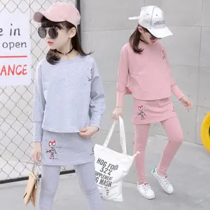 Hao Baby Herbst New Korean Girls Fledermaus Ärmel Shirt Set Kinder Rock Hosen Haut Kid Shrimp Printing Zweiteiliger Sporta nzug