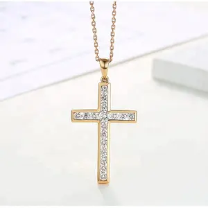 Wholesale 925 Silver Bulk Sale Gold Plated Cz Stone Gold Jesus Cross For Men Necklace Pendant