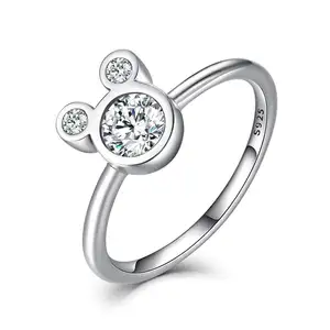 BAGREER SCR032 925 Nhẫn Bạc CZ Pha Lê Dễ Thương Mickey S925 Bạc Cubic Zirconia Finger Nhẫn Đối Với Phụ Nữ Jewelry Cô Gái