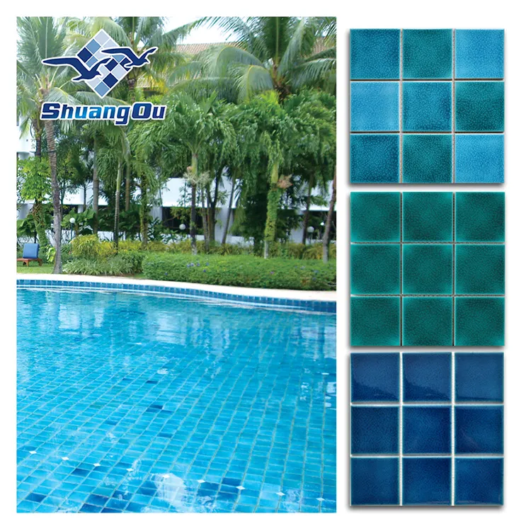 Precio al por mayor 100% porcelana turquesa y azul 100mm Colores azulejos de piscina diseño de grietas de hielo para piscinas, azulejos de spa