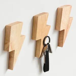 Creative Design Lightning Solid Wood Key Hook Multi-Function Magnetic Suction On The Wall Holder Wall Hanging Magnetic HK-081