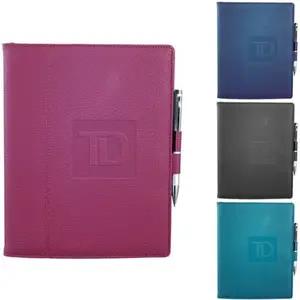 2024 Custom Business Card Pocket PU Leather Journal Notebook with Double Pen Holder