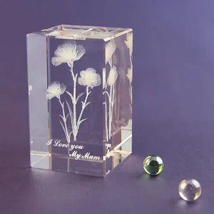 Creativo de San Valentín claveles flor 3D cristal grabado láser