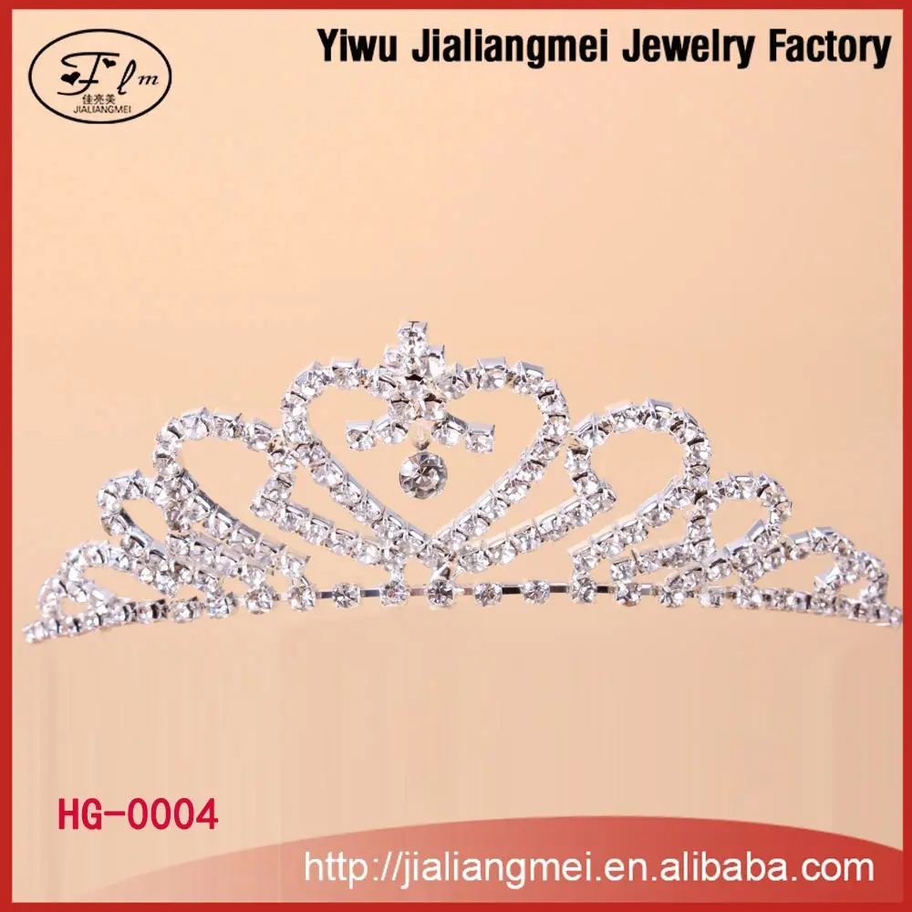 Toptan moda mini yapay elmas küçük kızlar prenses metal taç gümüş kaplama tiara
