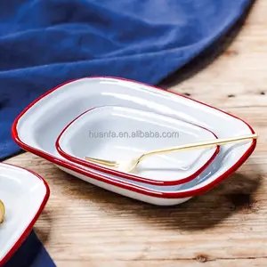 Посуда/столовая посуда разных размеров, эмалированная тарелка для пирога/эмалированная тарелка/тарелка с красным ободом