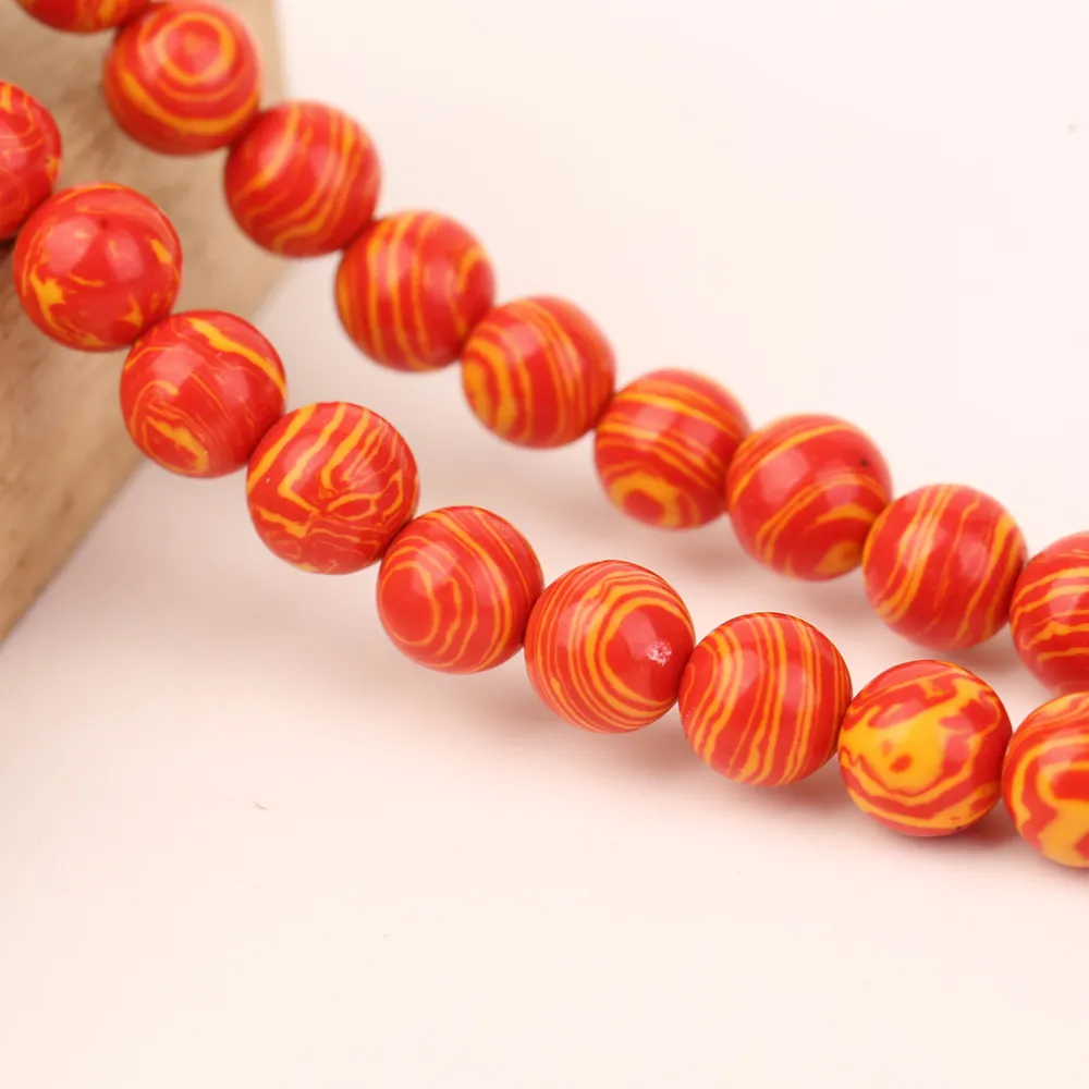 China Factory Orange Round Prices Malachite Loose Gemstone Beads For Jewelry Making