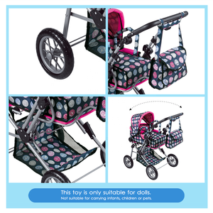 Poussette de luxe grande taille Fei Li Toys avec nacelle, siège réglable et sac à langer – Jouet poussette pour poupée - Product Image 2