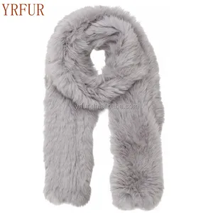 YR405 Customized Size Classic Style Unisex Fur Hand Knitted Rabbit Fur Neckwear Shawl