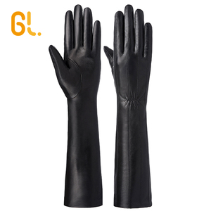 Guanti da donna in pelle di capra nera lunga lunghezza gomito GL66 all'ingrosso