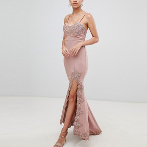 Señoras Bandeau Maxi vestido Sexy triángulo encaje ajuste Slim Fit vestido <span class=keywords><strong>de</strong></span> baile muslo Split <span class=keywords><strong>maternidad</strong></span> Natural noche <span class=keywords><strong>fiesta</strong></span> satén vestido - Product Image 3