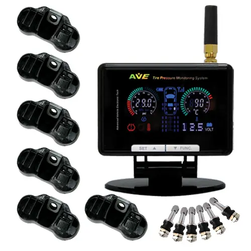 TPMS: AVE Warna LCD TPMS untuk Mobil + Trailer/ Motorhome/Mobil Kemah/4x 4/ AVE-T1008P Sistem Monitor Tekanan Ban/Truk