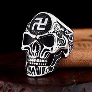 Anelli da uomo con teschio e caratteri buddisti, gioielli Ghost Head - Product Image 3