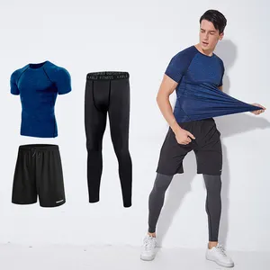 Bán Buôn Của Nam Giới Thể Thao Khô Fit T-shirt Phòng Tập Thể Dục Chạy Quần Short Capri Xà Cạp 3 Cái Tập Thể Dục Chạy Bộ Bộ Bộ Cho Nam Giới