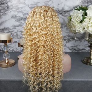 Highknight Real Virgin 100% <span class=keywords><strong>parrucche</strong></span> del merletto del tessuto dei <span class=keywords><strong>capelli</strong></span> umani Spanich colore riccio parrucca anteriore piena del merletto colore biondo - Product Image 4