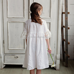 Abito da Damigella in <span class=keywords><strong>Lino</strong></span> Bianco, Vestito Estivo di Alta Qualità per Battesimo e Matrimonio - Product Image 2