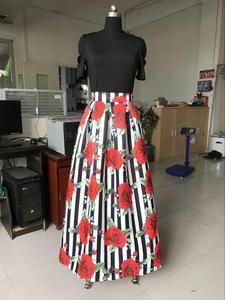 Due Pezzi Delle Donne Maxi Abiti Plus Size Bolla Abiti A Maniche Corte Top <span class=keywords><strong>Nero</strong></span> Lungo Abito Floreale Stampato - Product Image 4