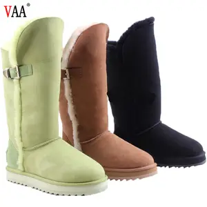 top quality Low Price Waterproof Sheepskin Plush ladies shoes leather women Snow boots over the knee