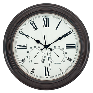 Reloj 3 en 1 de cuarzo rústico de 15,7 pulgadas para interiores/exteriores, pantalla de aguja de una cara con marco de plástico - Product Image 1