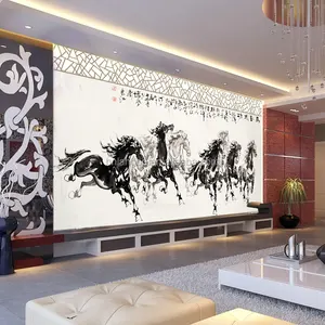 Wallpaper Hewan Ruang Tamu TV Wallpaper Dinding Mural Tinta Delapan Kuda Wallpaper