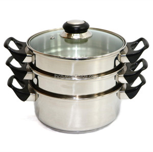 Cuiseur vapeur à 3 couches en acier inoxydable, Pot à aliments <span class=keywords><strong>pour</strong></span> bébés, avec poignée en bakélite, couvercle de fenêtre en verre - Product Image 1