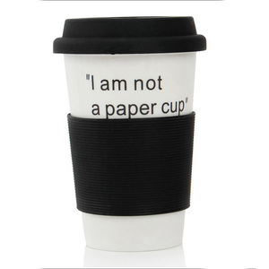 Tasse à café Tumbler en porcelaine à emporter Tasse de voyage personnalisée en céramique à double paroi avec couvercle en silicone Mugs Country - Product Image 1