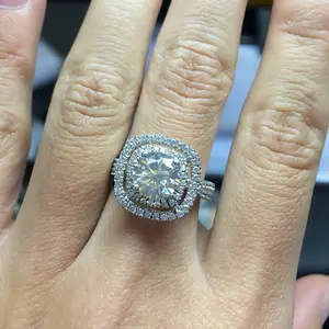 Cincin Pernikahan Mewah Bijoux Moissanite 2 Karat Halo