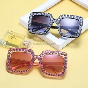 Luxury Brand Designer Big Crystal Sun Glasses Shades Women Oversized Sunglasses Retro Top Rhinestone