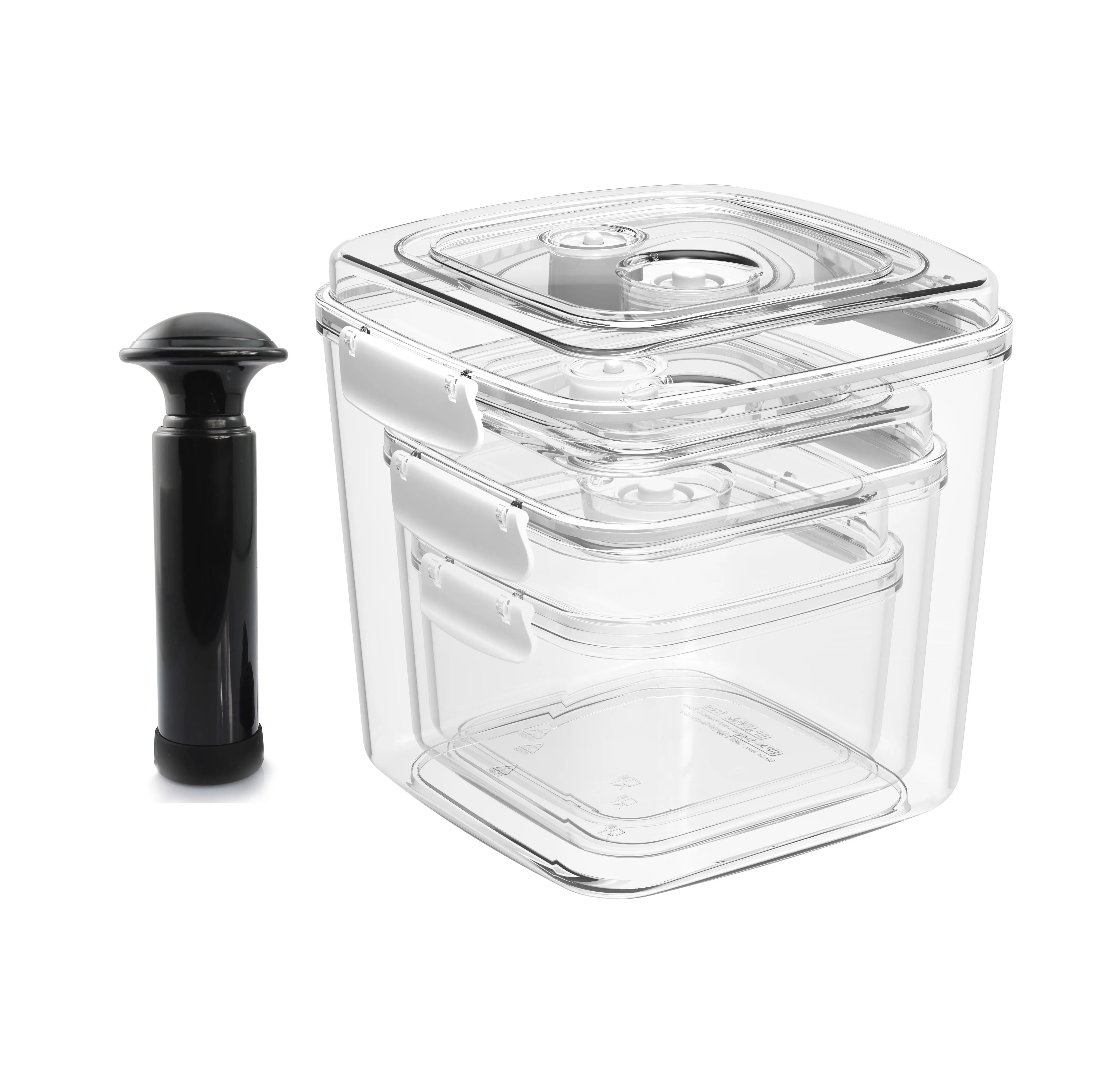 Şeffaf BPA ücretsiz plastik vakum gıda saklama kabı ile Set el pompası
