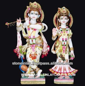 Religious Marble Carved Radha Krishna Statue - Product Image 1