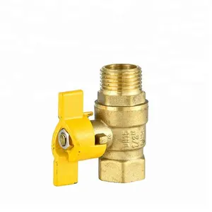 IFAN Yellow Color Butterfly Handle Female Male Brass Ball Valve Brass Gas Valve