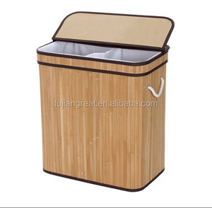 ตะกร้าไม้ไผ่ธรรมชาติสำหรับใส่เสื้อผ้าสองชั้นสีน้ำตาล - Product Image 2