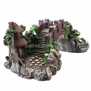 Aquarium Decoration Bridge Pavilion Tree resin statue/Resin Ornament Decorate And Maintenance figure