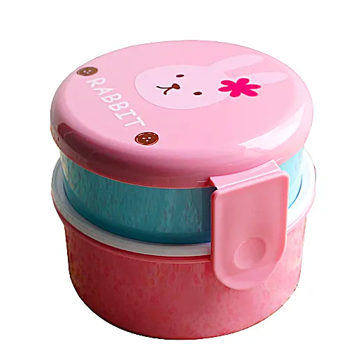 Kamus Popular Plastic Lunch Box Mini Double Layers Food Storage With Carton Printing For Kids