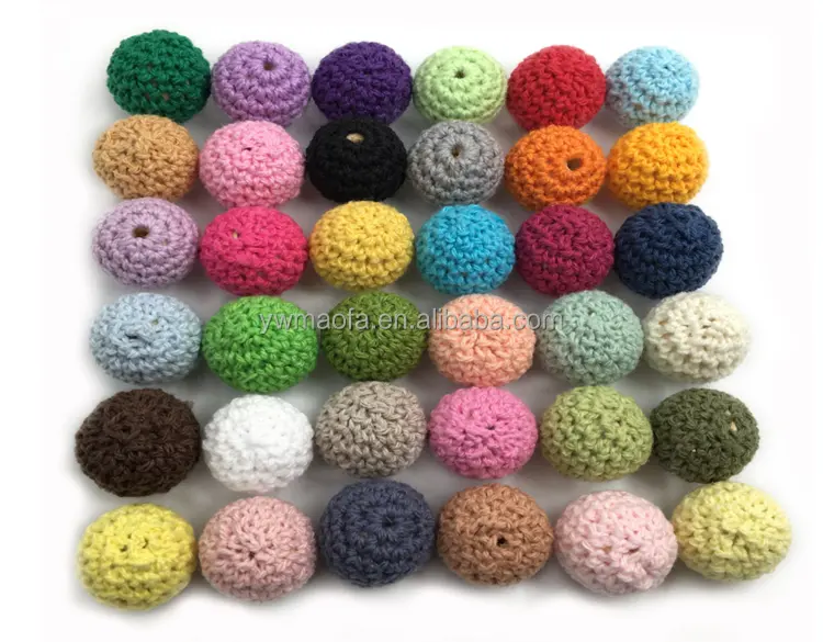 Wholesale Eco-friendly Handmade Crochet Cotton Thread Teething Wooden Crochet Beads for Baby Teether