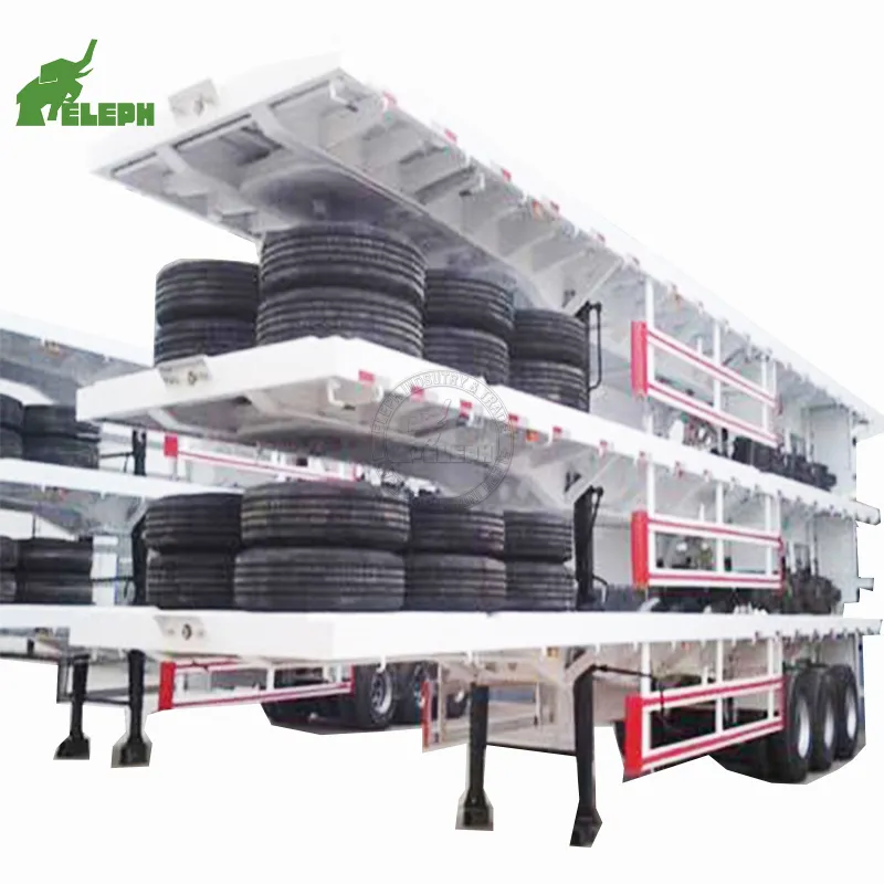 Harga Pabrik Menyesuaikan 12.5M 3 As Roda 20 Kaki 40ft Flatbed Container Chassis Tempat Tidur Datar 40 Kaki Trailer Kontainer