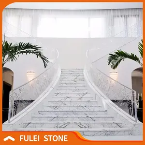 Elegante mármol blanco escalera barandilla diseños