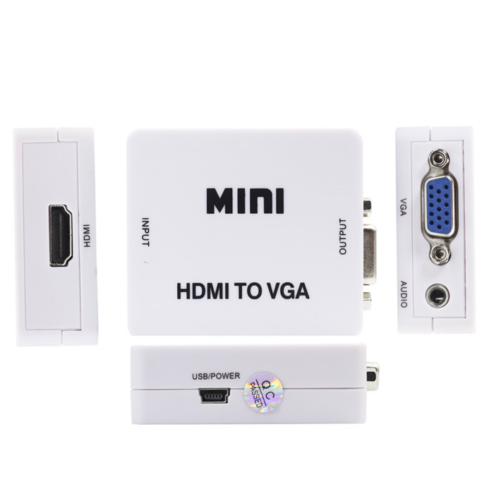 MINI HDMI to VGA Converter with Audio Output – HDMI to VGA Adapter for Laptop, PC, TV, Monitor & Projector