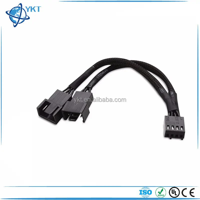 Jaket Jaring Hitam Sleeved1 Sampai 2 Motherboard 4-Pin Sarung CPU Molex 4 Pin PWM Kipas Pendingin Hub Splitter Kabel Adaptor Daya