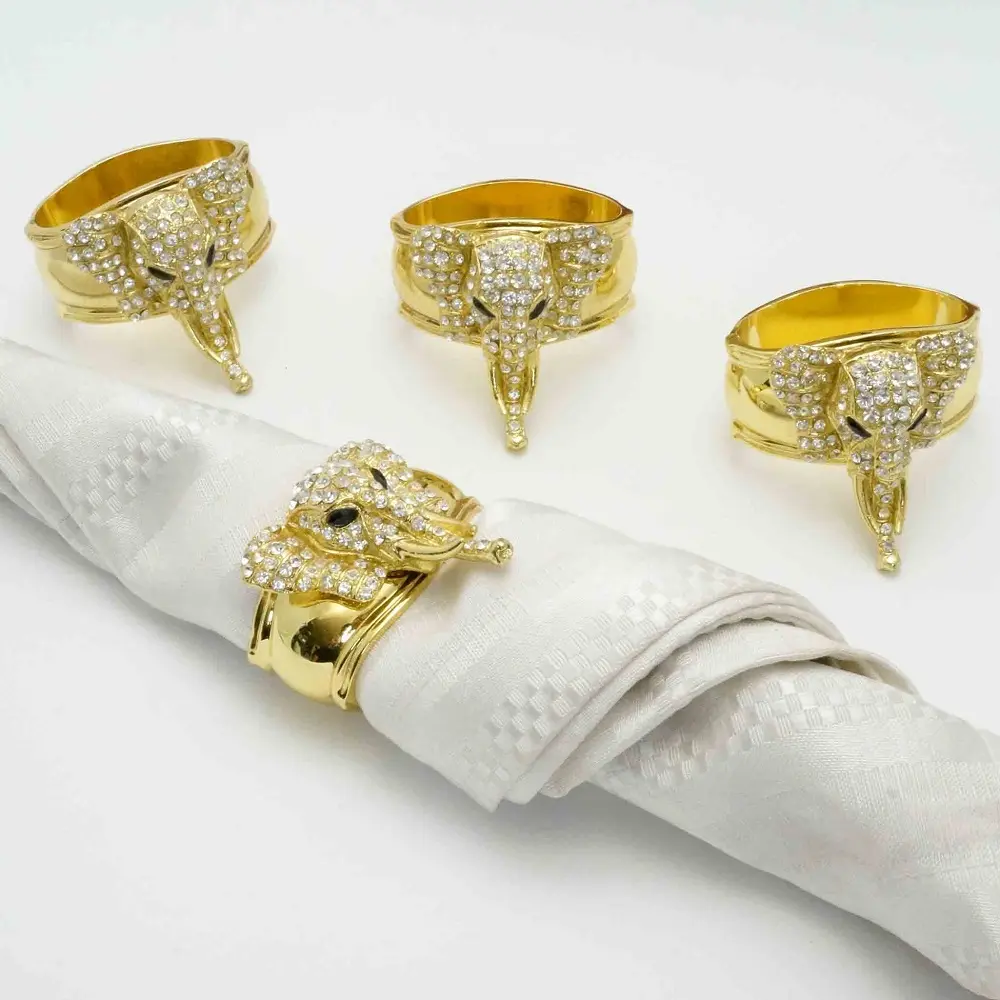 Anillos de servilleta con diseño de elefante personalizados, cristal y oro 2019, superventas, Amazon, para decoración de mesa de boda de lujo