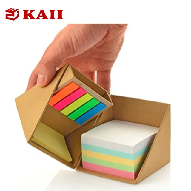 ของขวัญส่งเสริมการขายโน้ตบันทึก Cube ในกล่องกระดาษคราฟท์กับผู้ถือปากกา