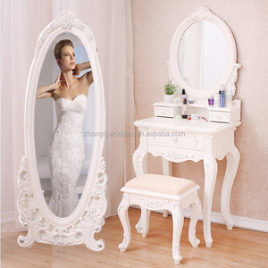 Tavolo da Toletta <span class=keywords><strong>Bianco</strong></span> Scrivania da Trucco Shabby Chic con Specchio e Sgabello - Product Image 3