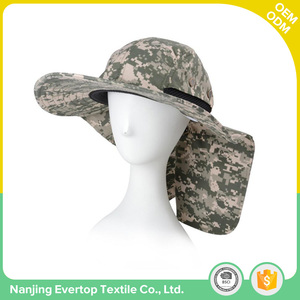 Nueva Serge cotton wide brim camouflage unisex fishing bucket summer hats woman with neck protection - Product Image 3