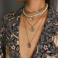 Collana all'ingrosso retrò in lega con ciondoli, regolabile, multi-stile, anti-ossidazione, a strati, con catena a maglie grosse, ideale per le vacanze